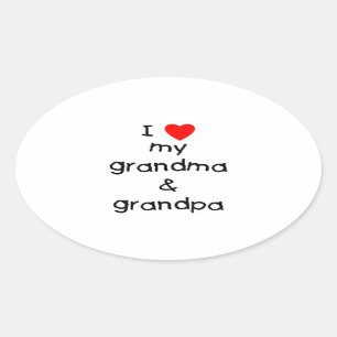 Sticker Ovale J'aime ma grand-maman et grand-papa