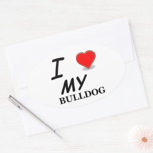 Sticker Ovale J'aime mon bouledogue anglais