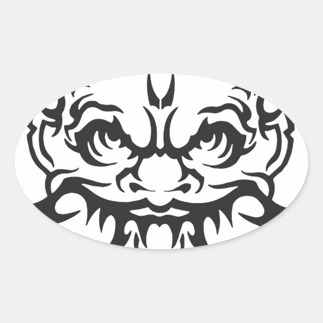 Sticker Ovale Japonais tatouage Oni Demon (Devant)