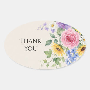 Sticker Ovale Jardin de fleurs sauvages coloré Mariage Remerciem