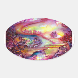 STICKER OVALE JARDIN DES OMBRES PERDUES / ESCALIERS MYSTIQUES