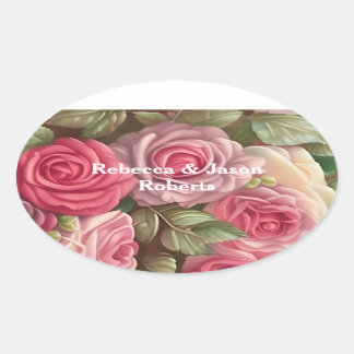 Sticker Ovale Jardin Rose victorien - Bouquet Mariage