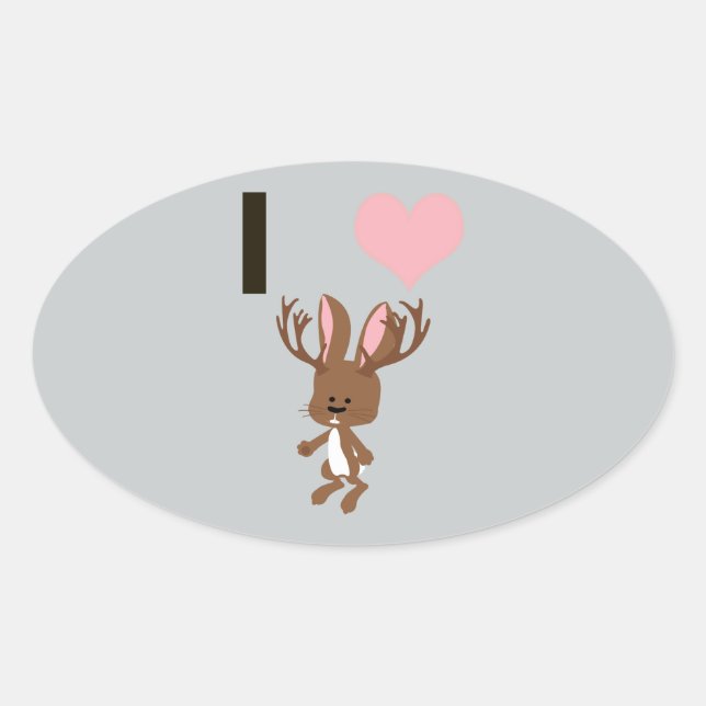Sticker Ovale Je coeur Jackalope (Devant)