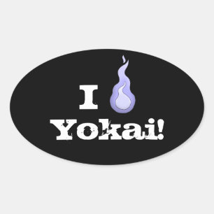 Sticker Ovale Je Coeur Yokai ! Hitodama Fireball