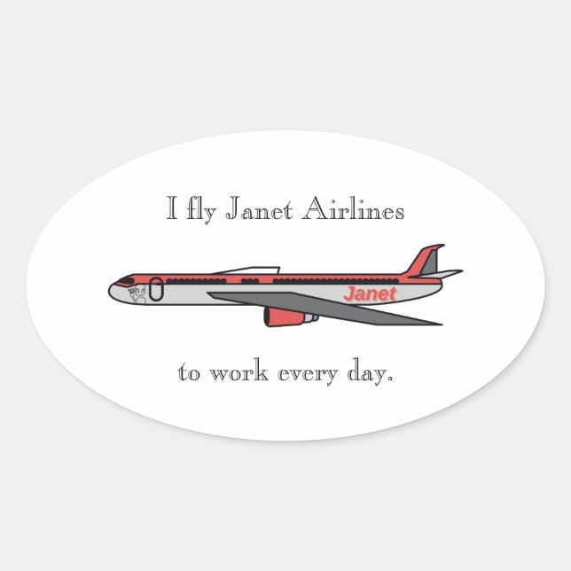 Sticker Ovale Je vole chez Janet Airlines (Devant)