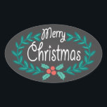 STICKER OVALE JERY CHRISTMAS WREATT CHALKBOARD STICKKERS<br><div class="desc">MERRY CHRISTMAS : Carton blanc brillant et joyeux style ovale autocollants de Noël avec typographie décontractée dessinée à la main et couronne florale sainte et laurier colorée. Le design familial est idéal pour les enfants, les enseignants et les jeunes adultes de coeur. Peut également être utilisé comme scellés d'enveloppe décorative...</div>