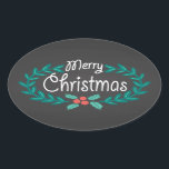 STICKER OVALE JERY CHRISTMAS WREATT CHALKBOARD STICKKERS<br><div class="desc">MERRY CHRISTMAS : Carton blanc brillant et joyeux style ovale autocollants de Noël avec typographie décontractée dessinée à la main et couronne florale sainte et laurier colorée. Le design familial est idéal pour les enfants, les enseignants et les jeunes adultes de coeur. Peut également être utilisé comme scellés d'enveloppe décorative...</div>