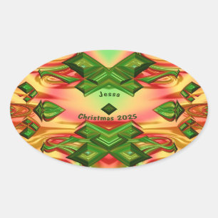 Sticker Ovale JESSA ~ NOËL 2025 Vert Rouge Jaune Fractal ~