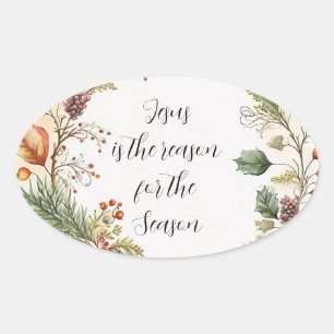 Sticker Ovale Jésus raison de saison Élégant Classique Vintage