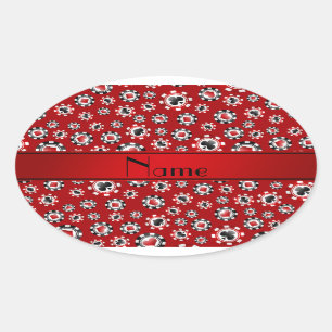 Sticker Ovale Jetons de poker rouges nommés personnalisés