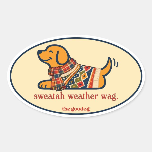 Sticker Ovale Joli chien en pull d'automne (Devant)
