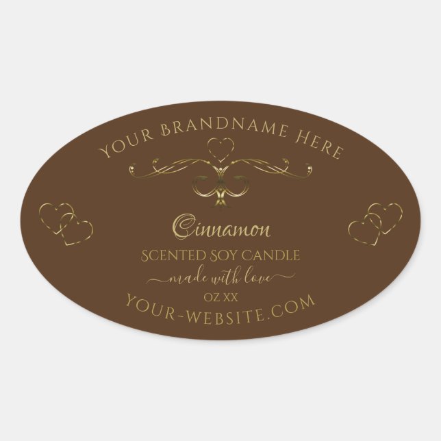 Sticker Ovale Joli Coeur Défilé d'or décoratif sur Brown (Devant)