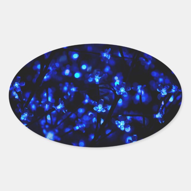 Sticker Ovale Joli feu de fleurs bleues (Devant)