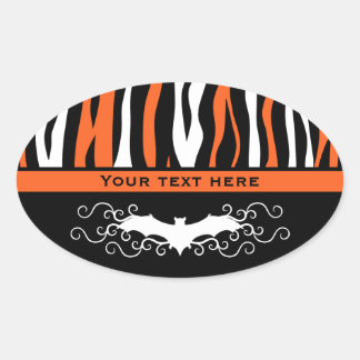 Sticker Ovale Joli motif zèbre Halloween et chauve-souris