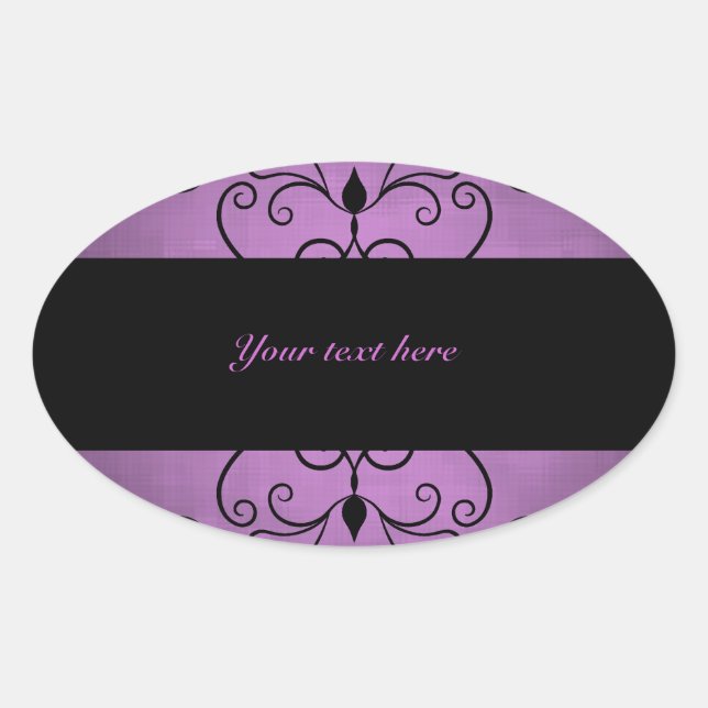 Sticker Ovale Joli tourbillon noir sur violet (Devant)