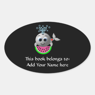 Sticker Ovale Jolie baleine et pastèque