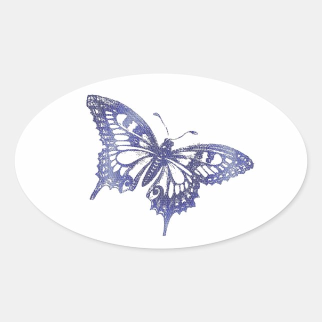 Sticker Ovale Jolie Mosaïque de papillon bleu Swallowtail (Devant)