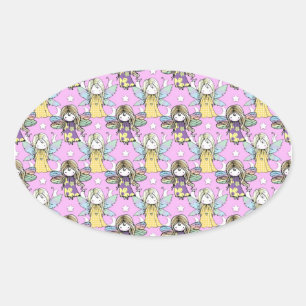 Sticker Ovale Jolis motifs de fées et d'étoiles et de lunes