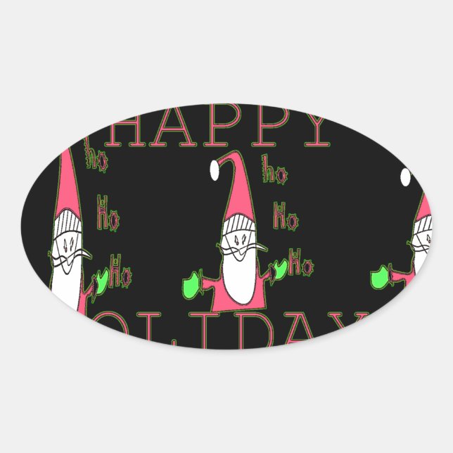 Sticker Ovale Jolly Mouse Père Noël : Une Illustration Fun Holid (Devant)