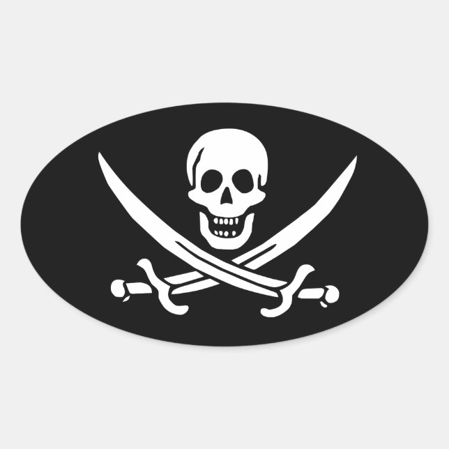 Sticker Ovale Jolly roger de Calico Jack Rackham (NOIR) (Devant)