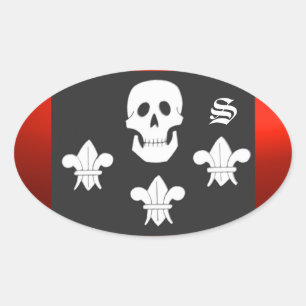 STICKER OVALE JOLLY ROGER SKULL ET TROIS LIEUX FLAG MONOGRAM
