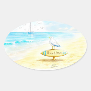 Sticker Ovale Jon Seagull - Paix & Amour
