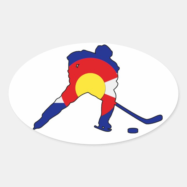Sticker Ovale Joueur De Hockey Avec Colorado Pride (Devant)
