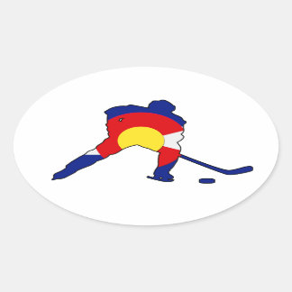 Sticker Ovale Joueur De Hockey Avec Colorado Pride