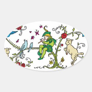 Sticker Ovale Joueur de pipeau pie vintage