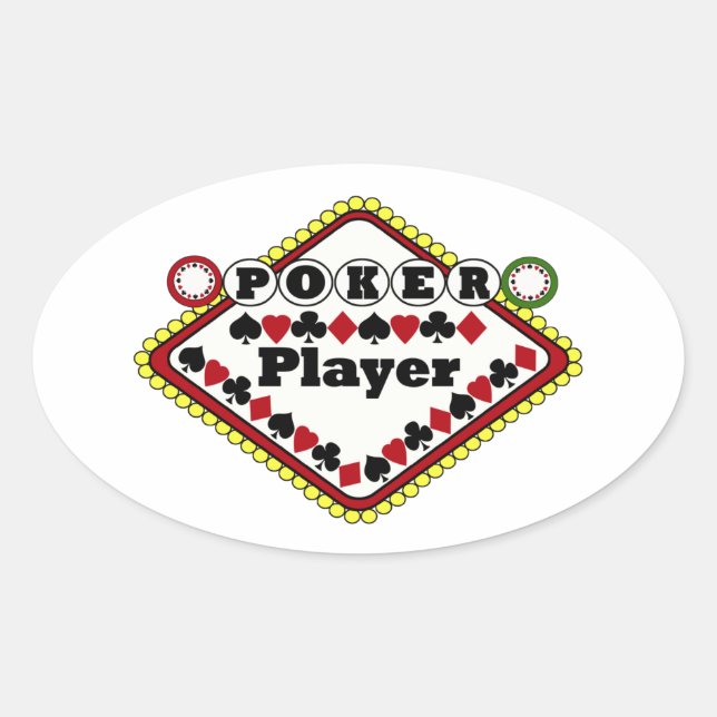 Sticker Ovale Joueur de poker (Devant)
