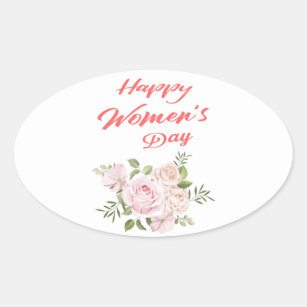 Sticker Ovale jour des femmes heureux blanc