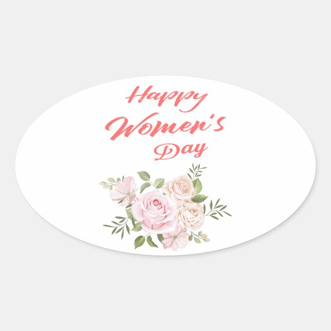 Sticker Ovale jour des femmes heureux blanc (Devant)