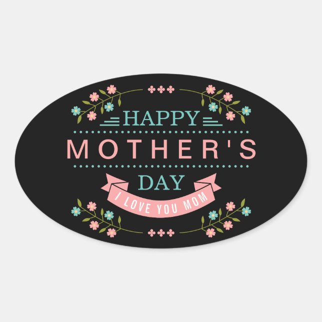 Sticker Ovale Joyeuse fête des mères - Chic Turquoise crème rose (Devant)