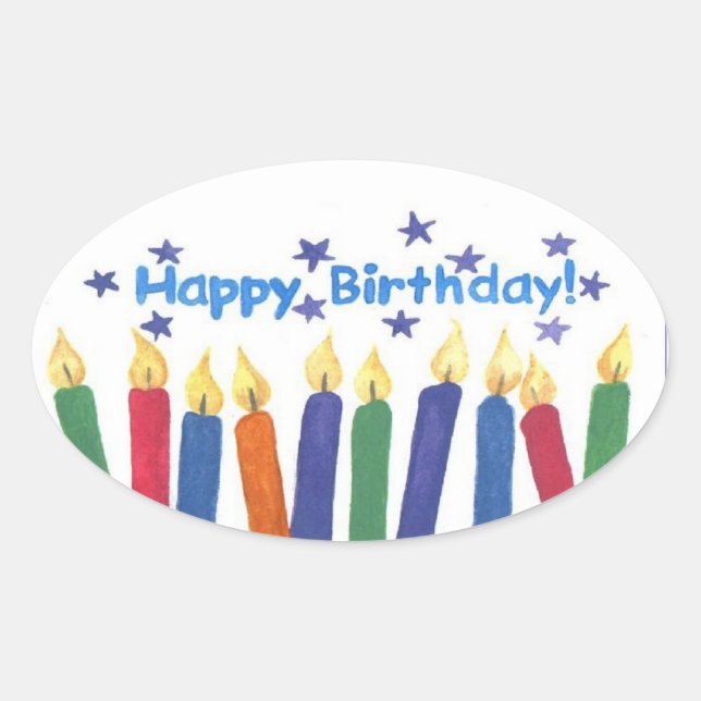 Sticker Ovale Joyeuses bougies d'anniversaire (Devant)