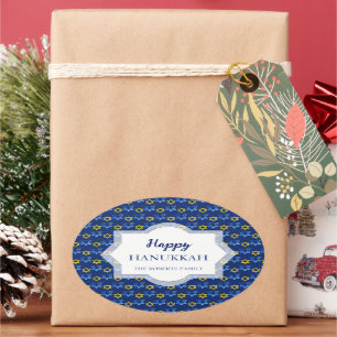 Sticker Ovale Joyeuses Etoiles D'Aquarelle Hanoukka De David