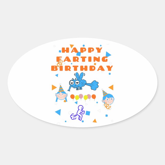 Sticker Ovale Joyeux Anniversaire de Pet de Bug (Devant)