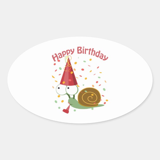 Sticker Ovale Joyeux anniversaire ! Escargot Confetti (Devant)