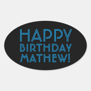 Sticker Ovale Joyeux Anniversaire (NOM)   Bleu & Noir (ou diy)