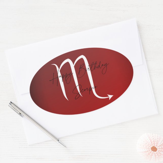 Sticker Ovale Joyeux Anniversaire Scorpio (Enveloppe)