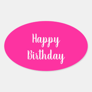 Sticker Ovale Joyeux Anniversaire Simple Rose Chaud