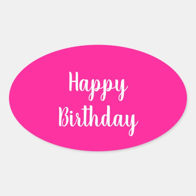 Sticker Ovale Joyeux Anniversaire Simple Rose Chaud (Devant)