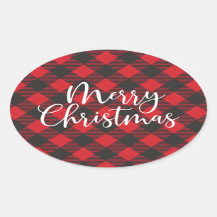 Sticker Ovale Joyeux Buffalo Plaid Classic Round Sticke