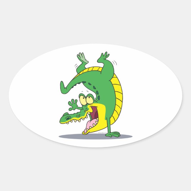 Sticker Ovale joyeux crocodile alligator danser (Devant)