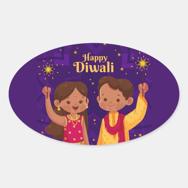 Sticker Ovale Joyeux Diwali   (Devant)