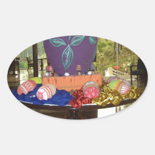 Sticker Ovale Joyeux Festival Printemps Pâques OEufs colorés Art