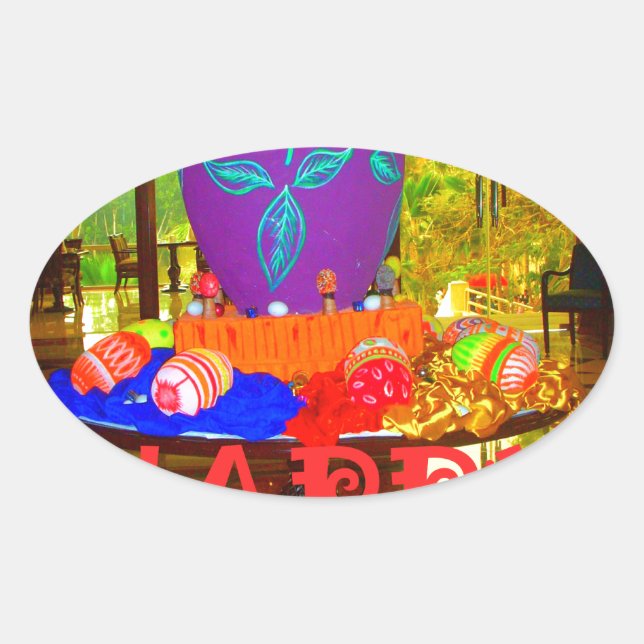 Sticker Ovale Joyeux Festival Printemps Pâques OEufs colorés Art (Devant)