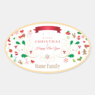 Sticker Ovale Joyeux hiver Noël et Nouvel An