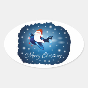 Sticker Ovale Joyeux Noël avec Père Noël