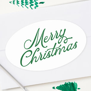 Sticker Ovale Joyeux Noël lettrage vert et blanc