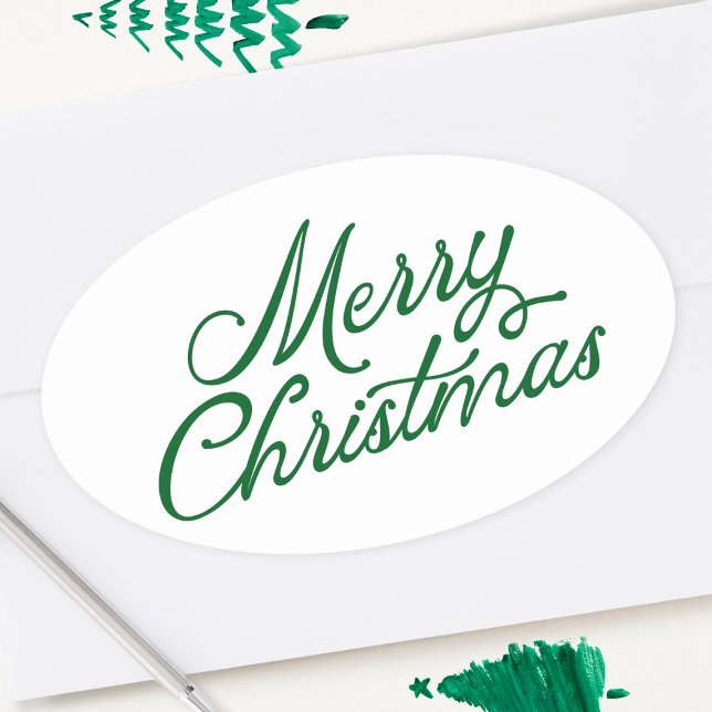Sticker Ovale Joyeux Noël Lettres vert et blanc (Créateur téléchargé)